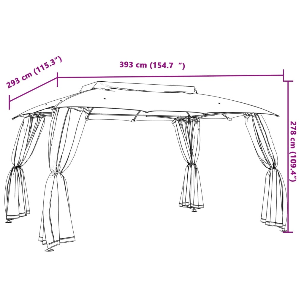 Paviljon z dvojno streho, mrežnimi stenami krem 3,93x2,93 m