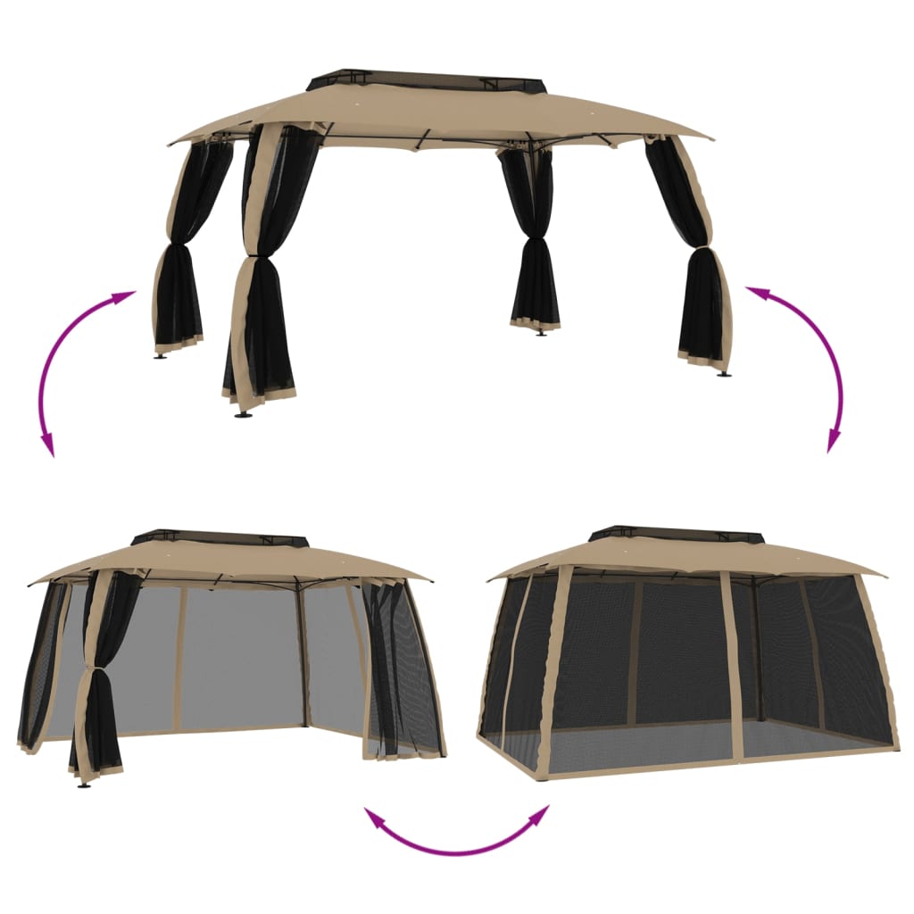 Paviljon z dvojno streho, mrežnimi stenami taupe 3,93x2,93 m