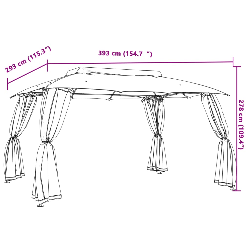 Paviljon z dvojno streho, mrežnimi stenami taupe 3,93x2,93 m