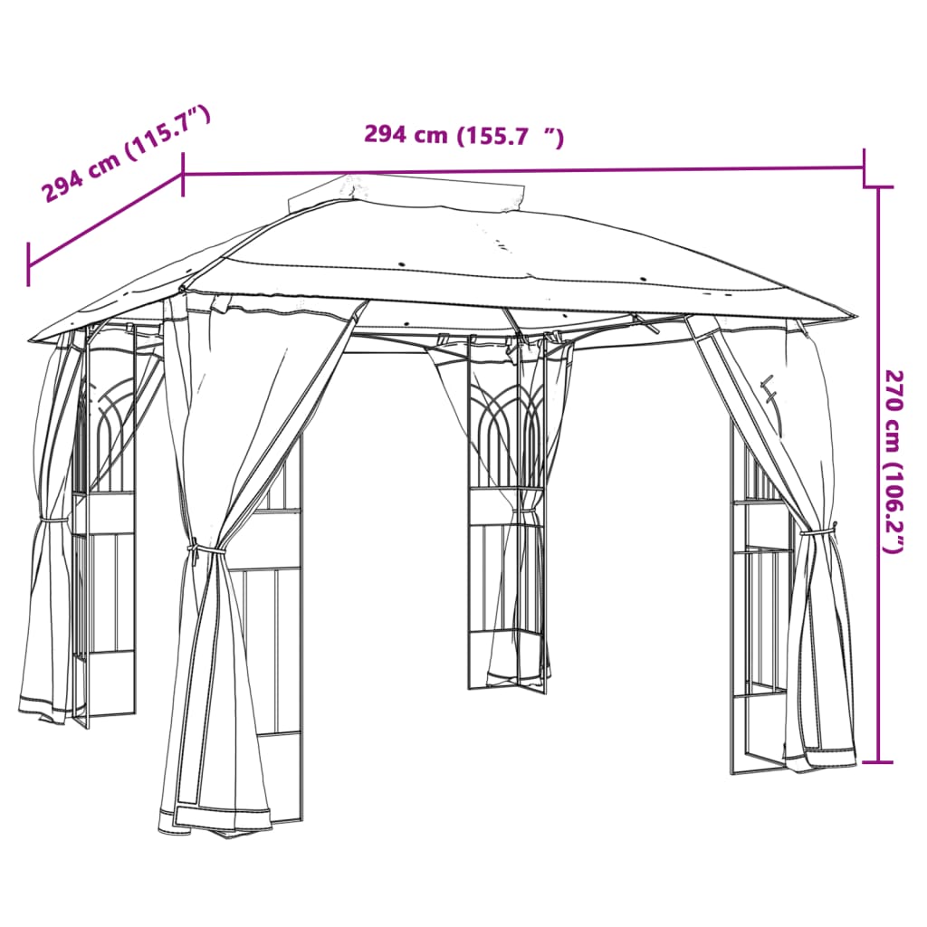 Paviljon z dvojno streho, mrežnimi stenami krem 2,94x2,94 m