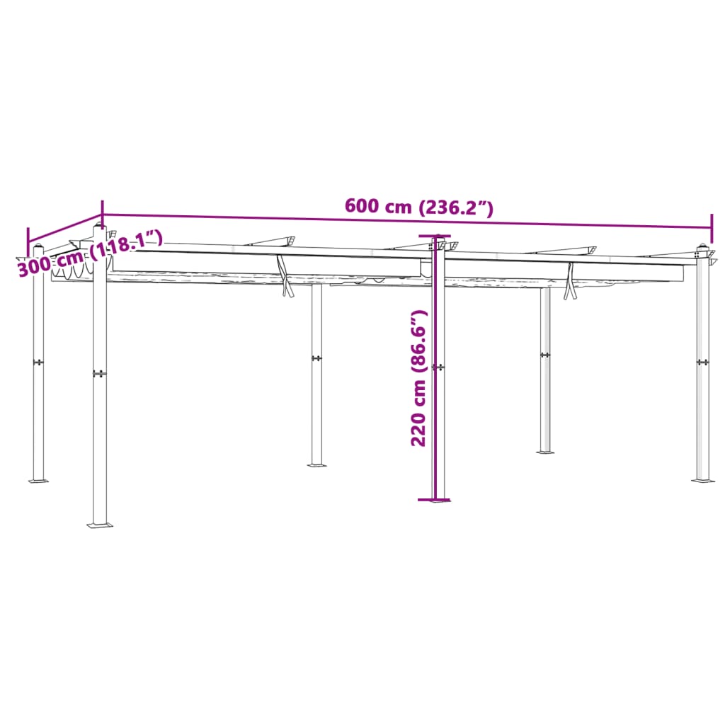 Vrtni paviljon z zložljivo streho antracit 3x6 m aluminij