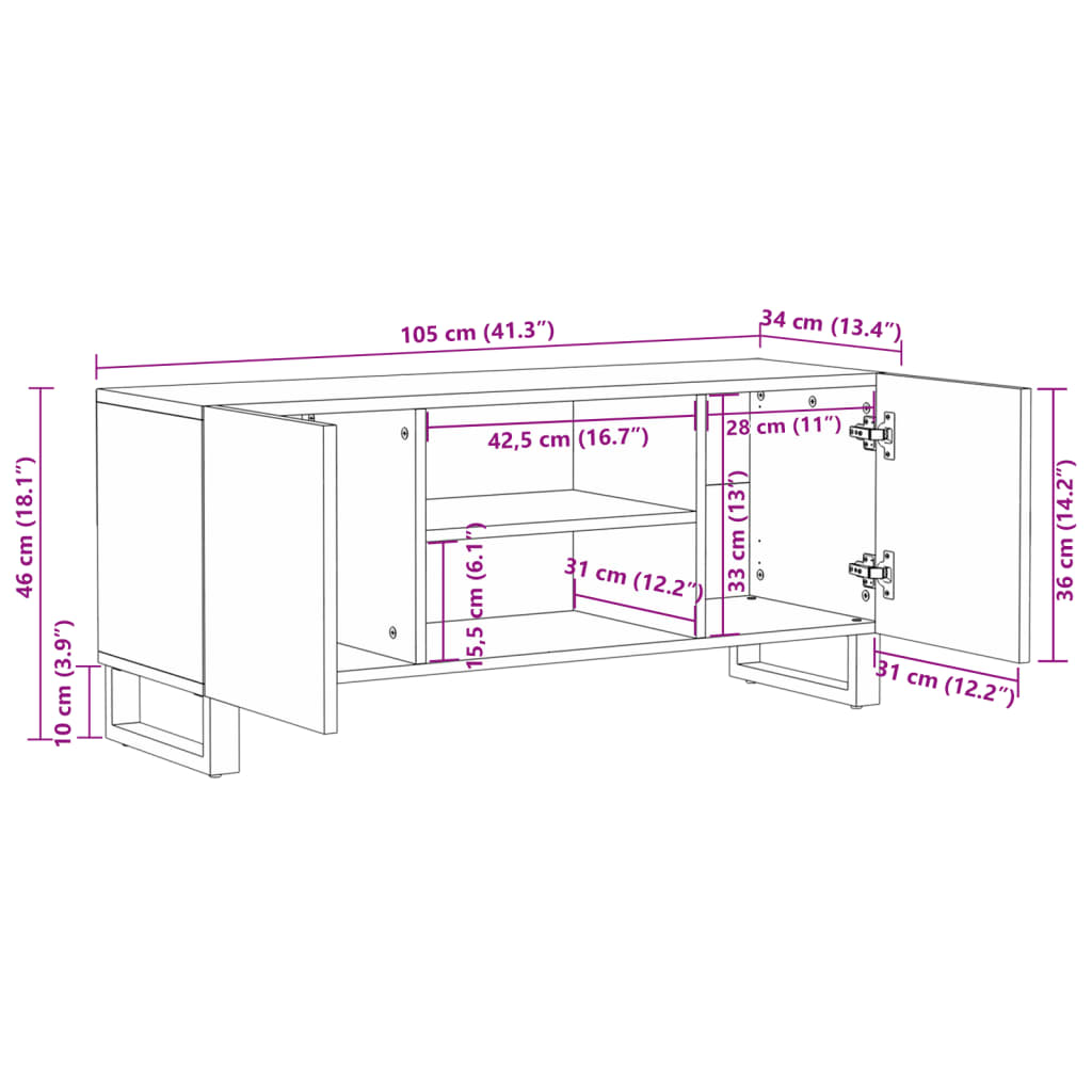 TV omarica 105x34x46 cm trden robusten mangov les