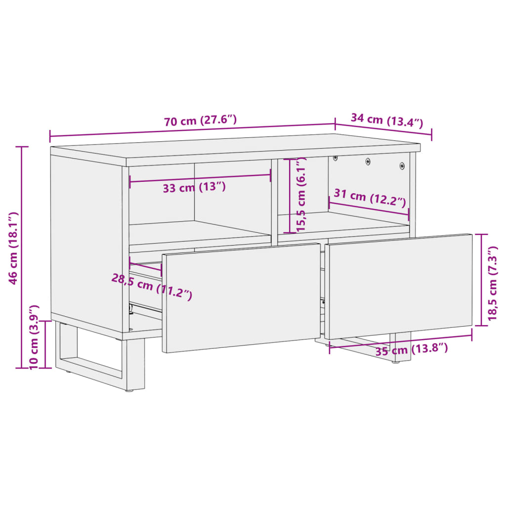 TV omarica 70x34x46 cm trden robusten mangov les