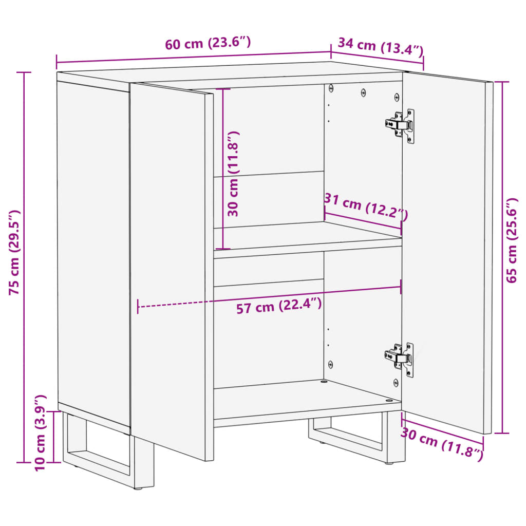 Komoda 60x34x75 cm trden robusten mangov les