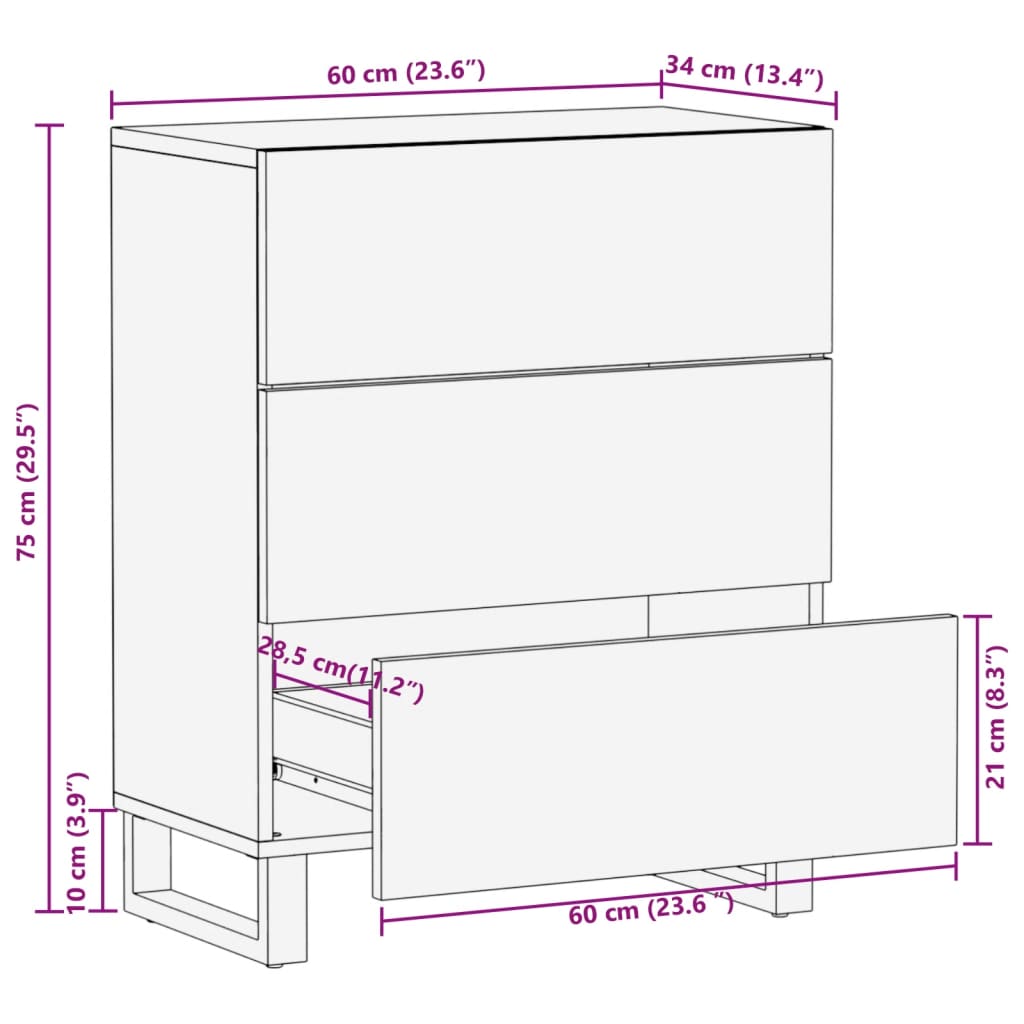 Komoda 60x34x75 cm trden robusten mangov les