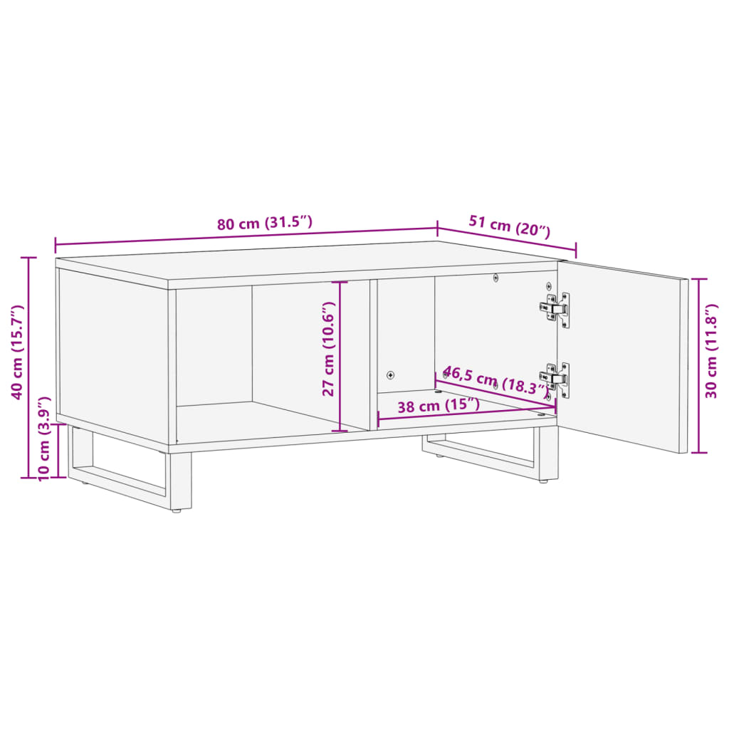 Klubska mizica 80x51x40 cm trden robusten mangov les