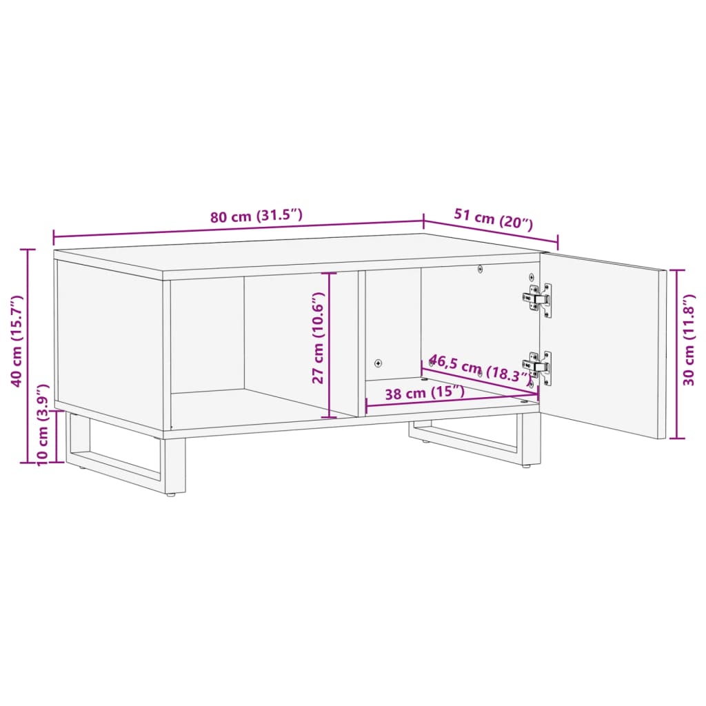 Klubska mizica rjava 80x51x40 cm trden mangov les