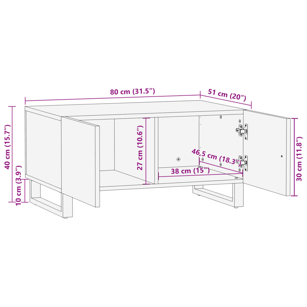 Klubska mizica rjava 80x51x40 cm trden mangov les