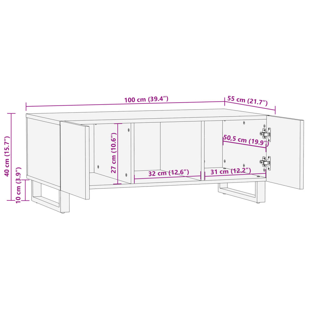 Klubska mizica 100x55x40 trden robusten mangov les