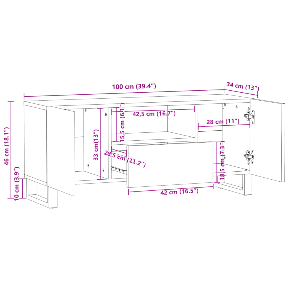 TV omarica 100x34x46 cm trden robusten mangov les