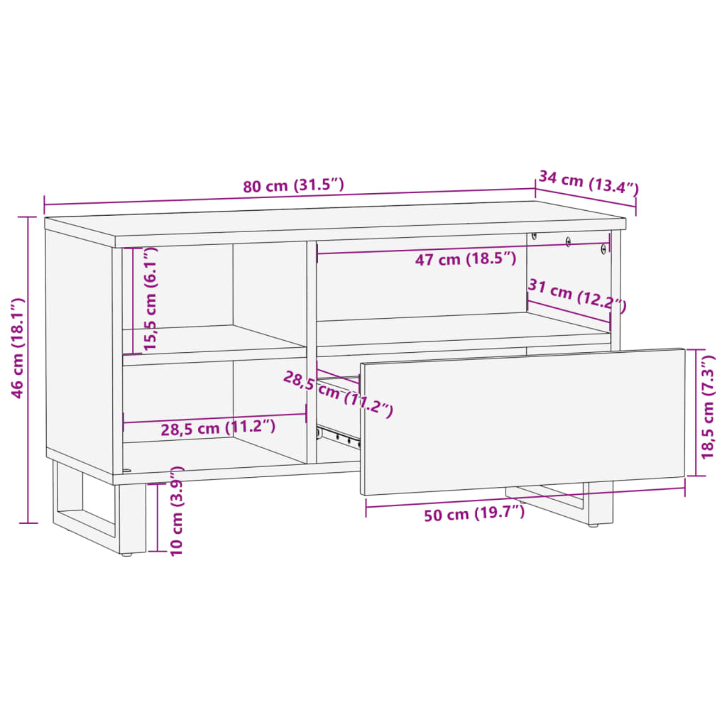 TV omarica rjava 80x34x46 cm trden mangov les