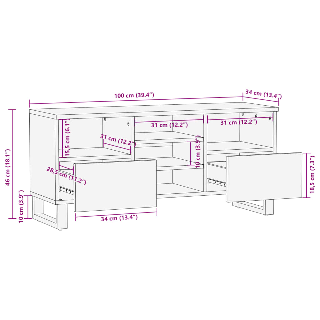 TV omarica rjava 100x34x46 cm trden mangov les