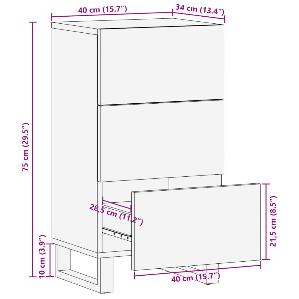 Komoda 40x34x75 cm trden robusten mangov les