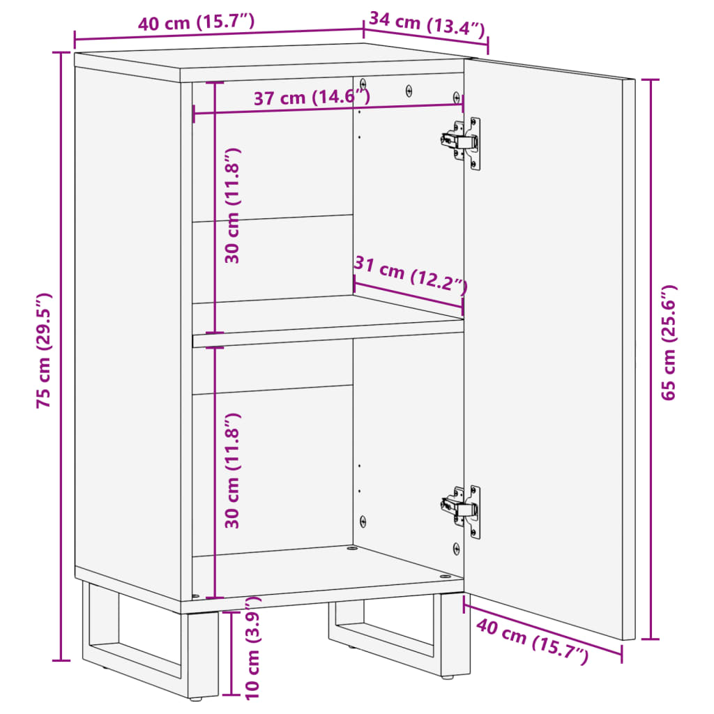 Komoda 40x34x75 cm trden robusten mangov les