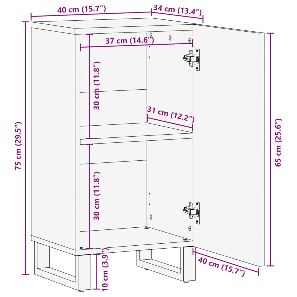 Komoda rjava 40x34x75 cm trden mangov les