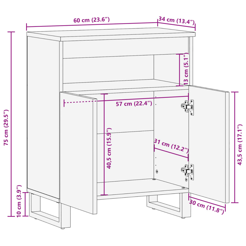 Komoda 60x34x75 cm trden robusten mangov les