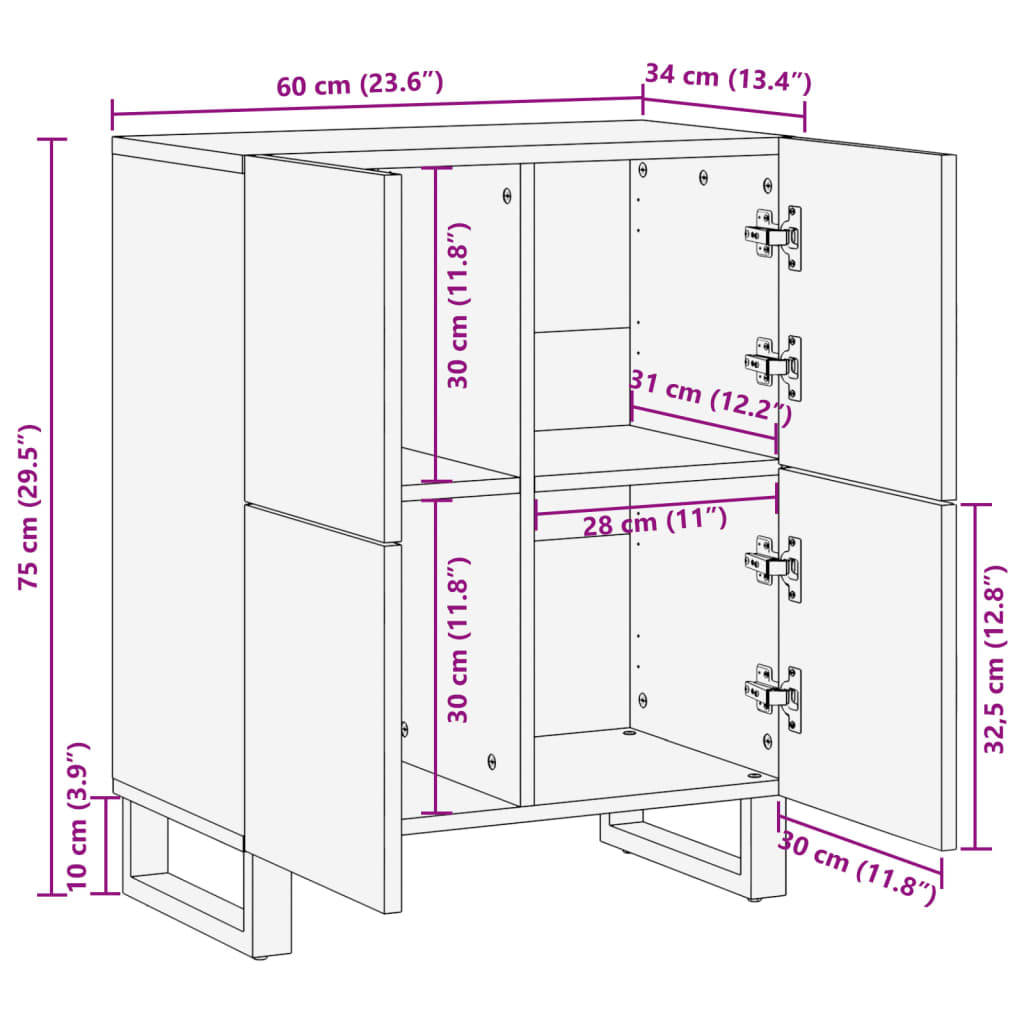 Komoda 60x34x75 cm trden mangov les