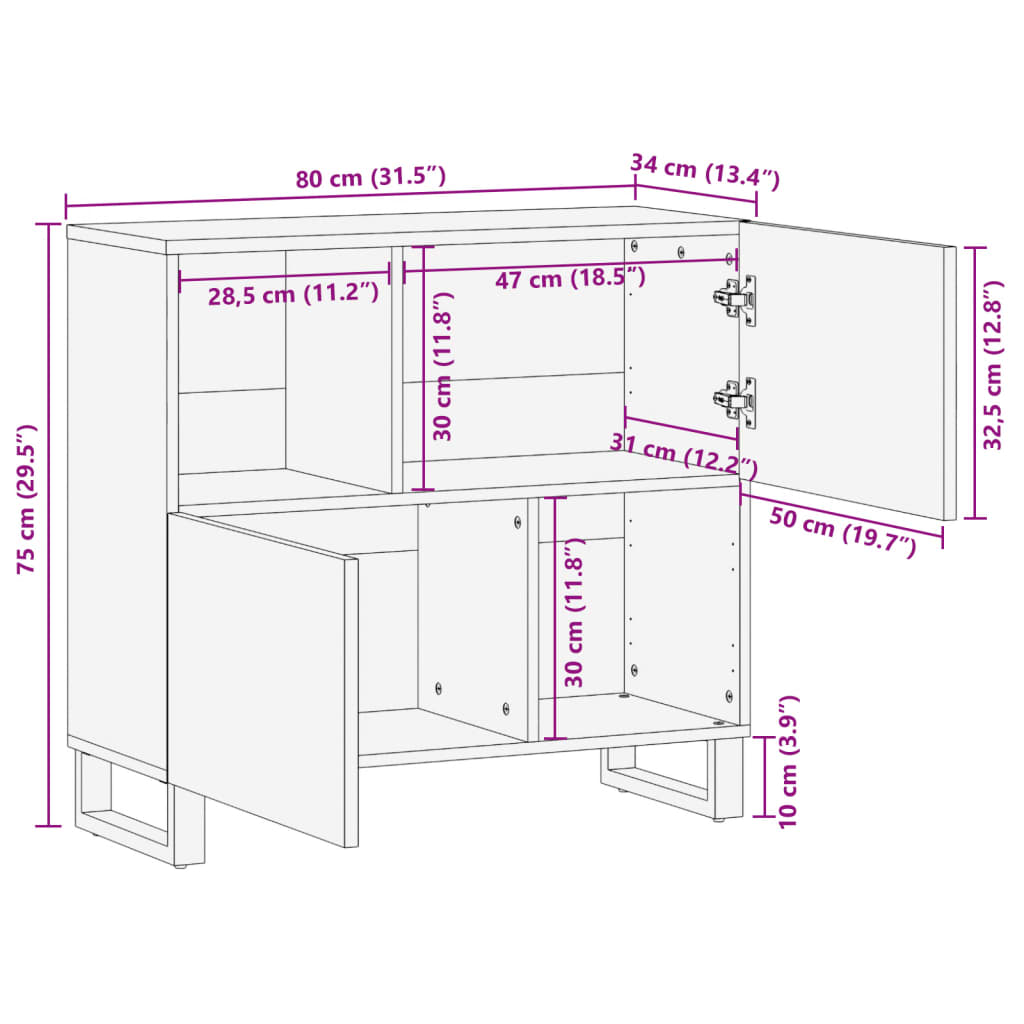 Komoda 80x34x75 cm trden robusten mangov les