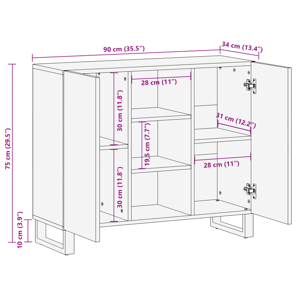 Komoda rjava 90x34x75 cm trden mangov les