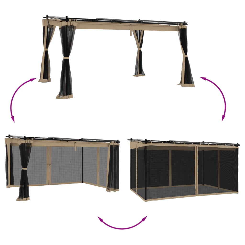 Paviljon z mrežastimi stenami taupe 4x3 m jeklo