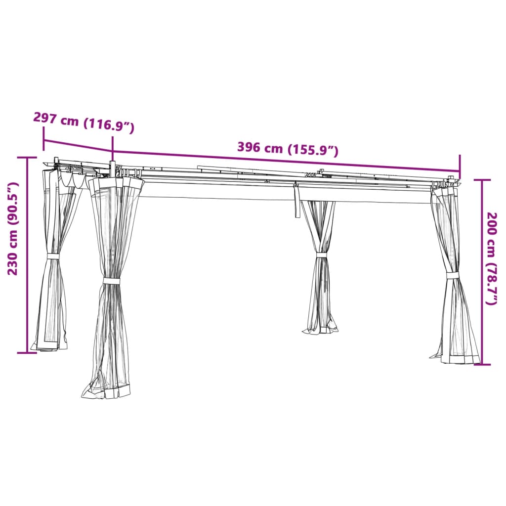 Paviljon z mrežastimi stenami taupe 4x3 m jeklo