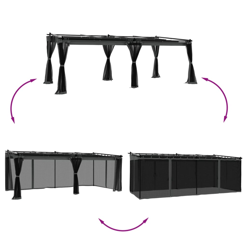 Paviljon z mrežastimi stenami antracit 6x3 m jeklo