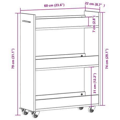 Omarica s kolesi siva sonoma 60x22x79 cm inženirski les