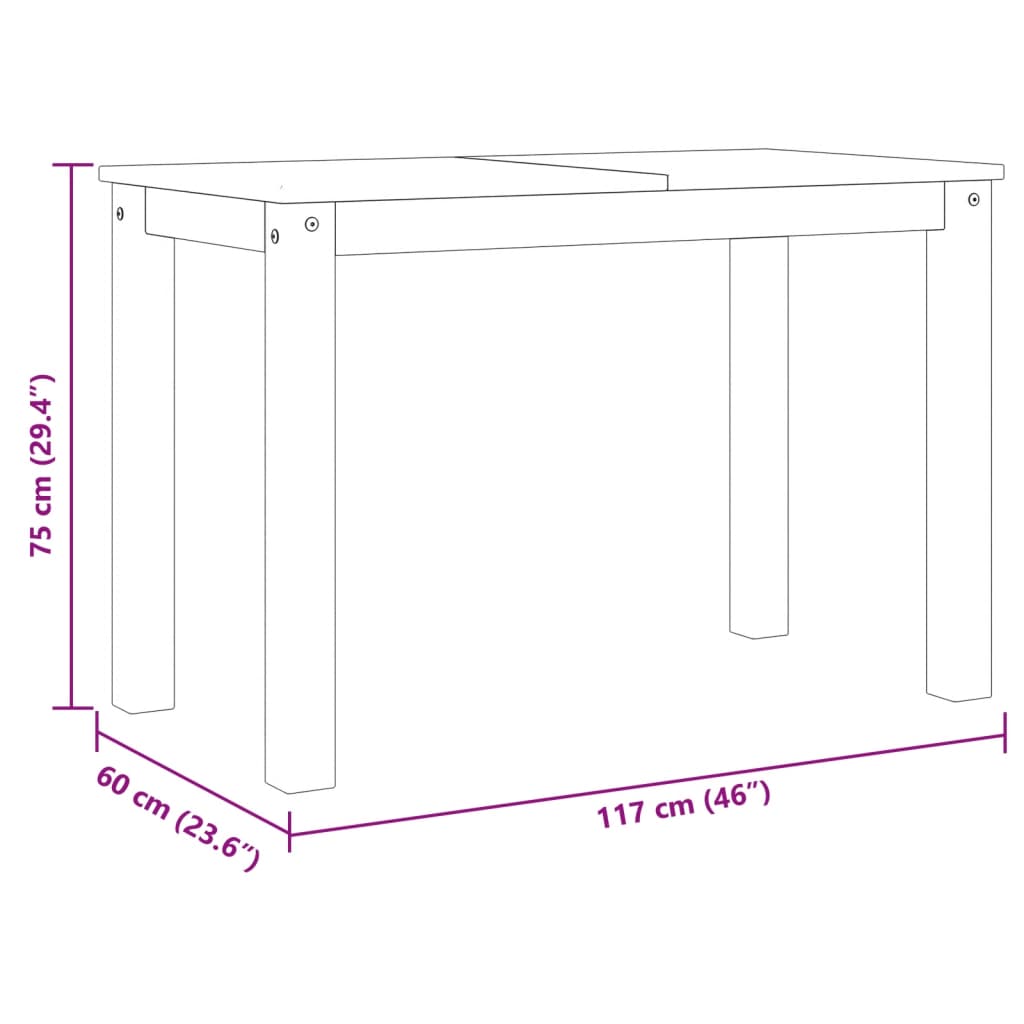 Jedilna miza Panama bela 117x60x75 cm trdna borovina