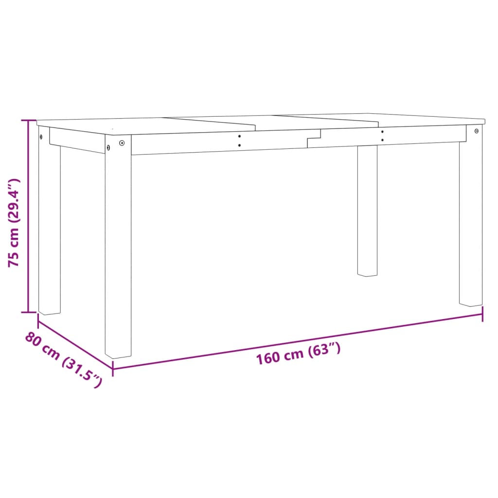 Jedilna miza Panama bela 160x80x75 cm trdna borovina