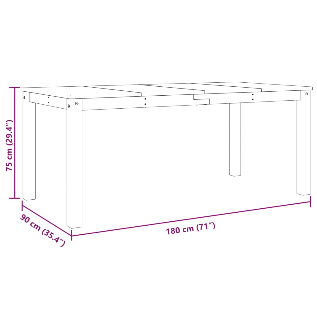 Jedilna miza Panama bela 180x90x75 cm trdna borovina