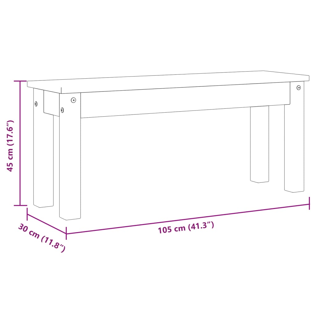 Jedilna klop Panama siva 105x30x45 cm trdna borovina