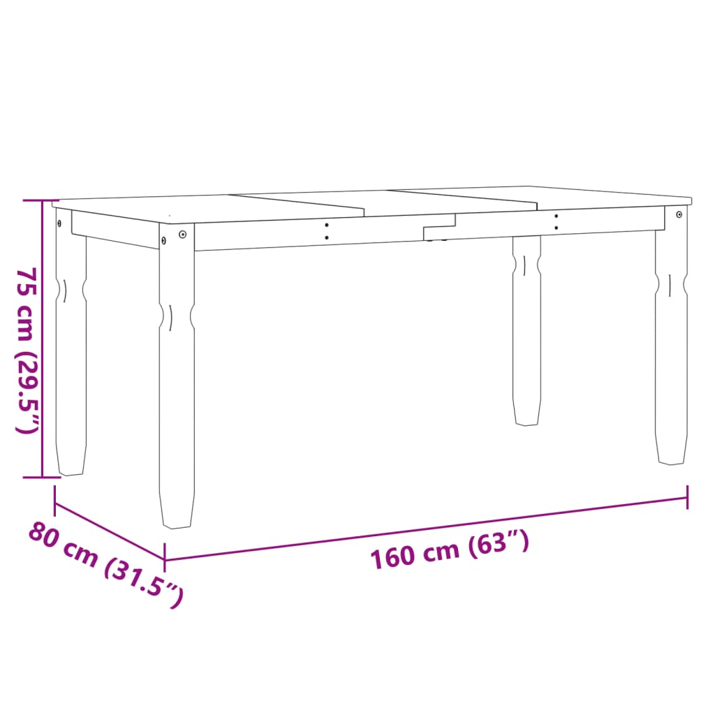 Jedilna miza Corona siva 160x80x75 cm trdna borovina