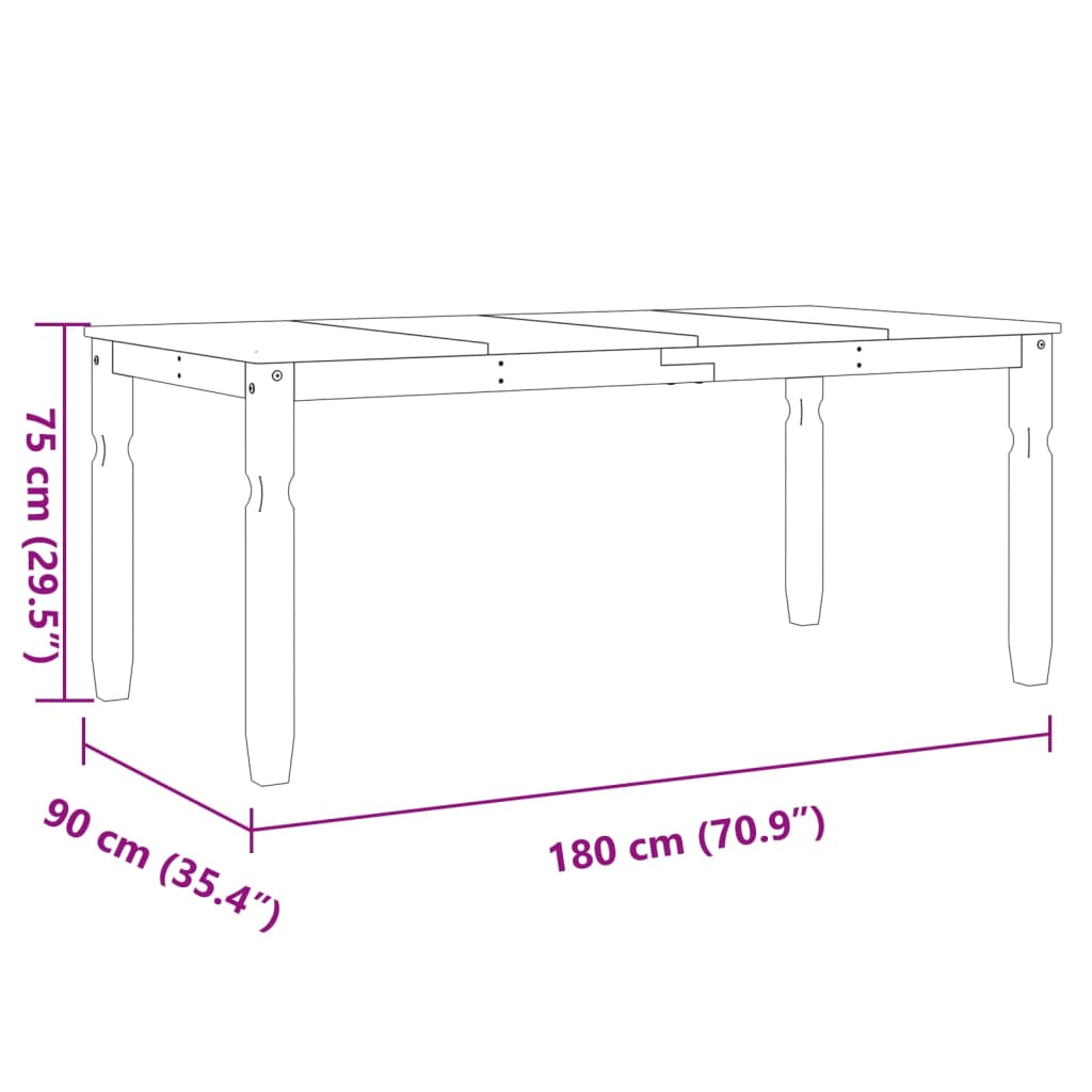 Jedilna miza Corona siva 180x90x75 cm trdna borovina