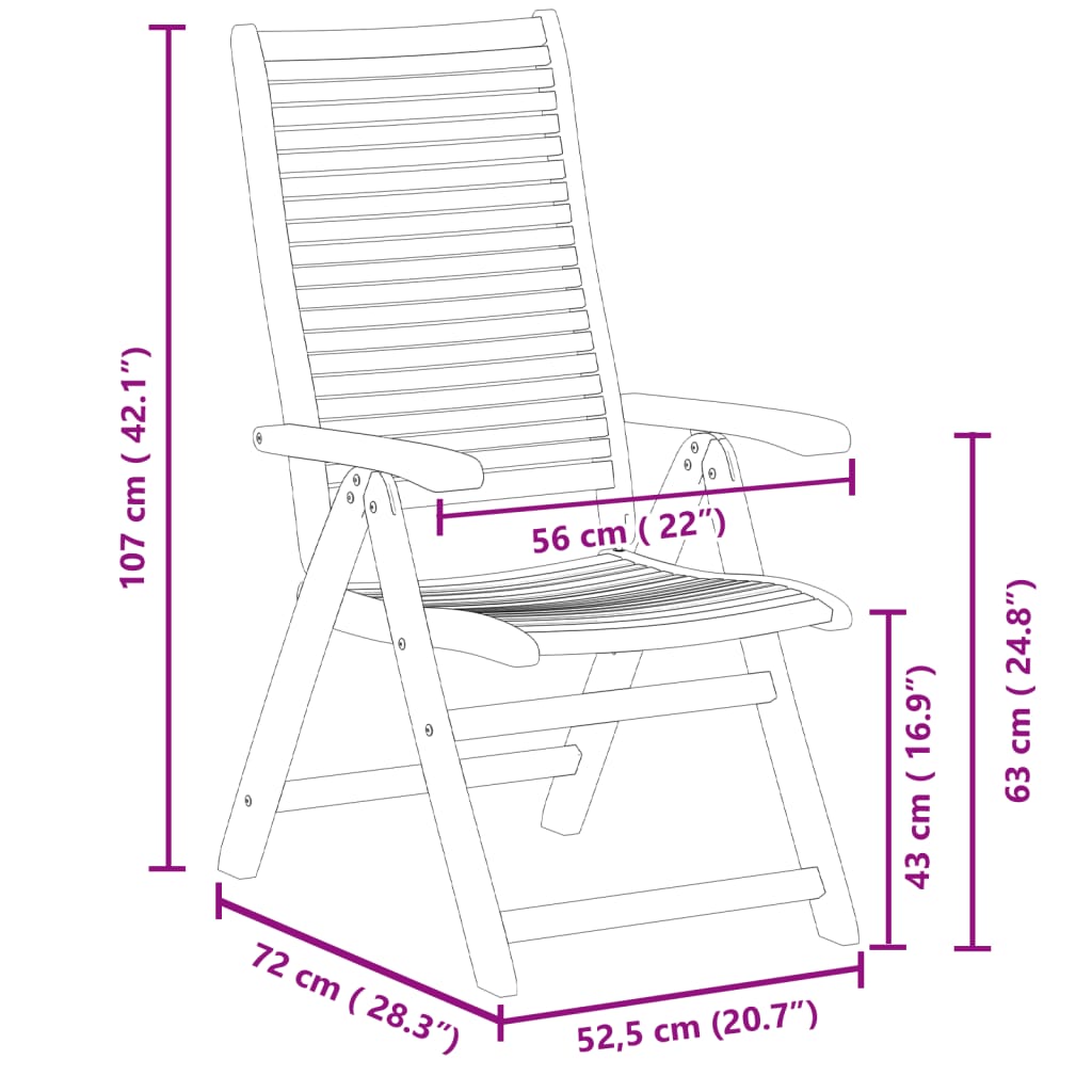 Nastavljivi vrtni stoli 4 kosi 56x72x107 cm trden akacijev les