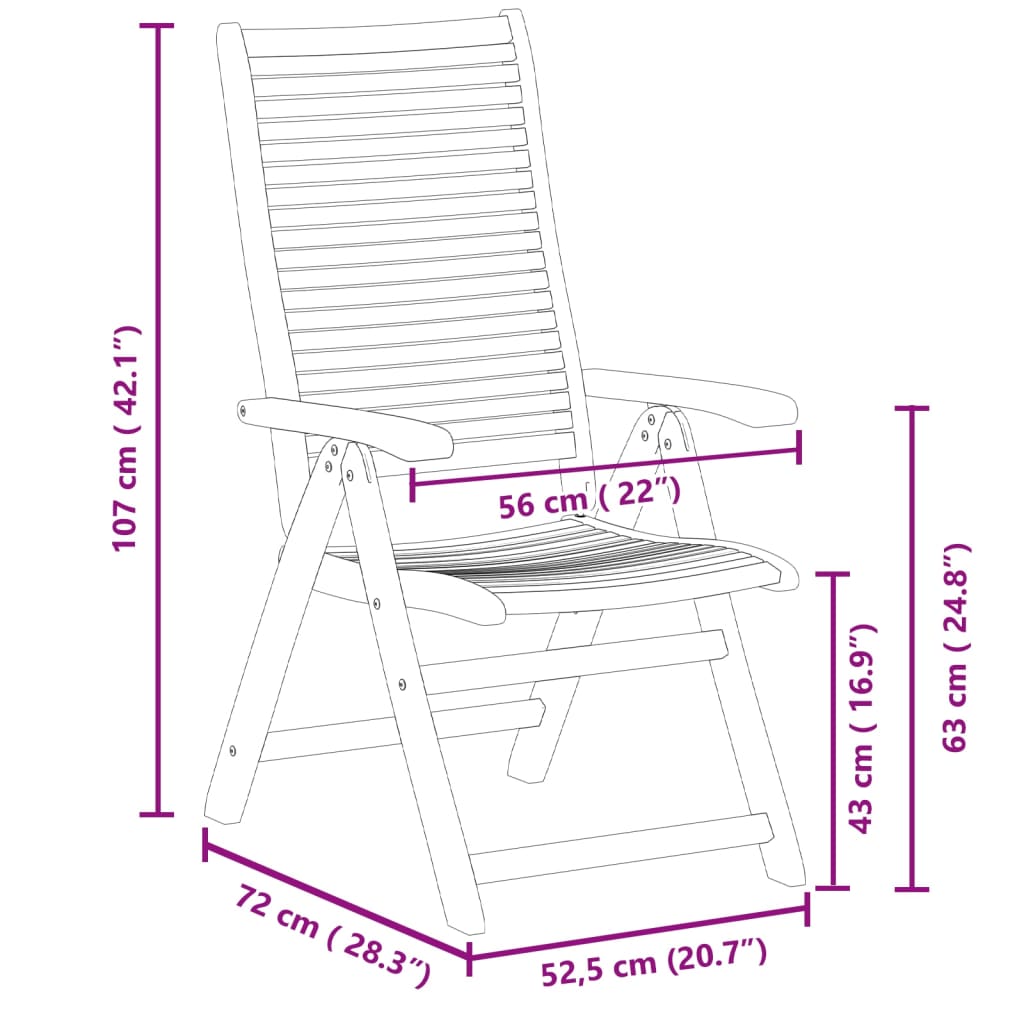 Nastavljivi vrtni stoli 8 kosi 56x72x107 cm trden akacijev les