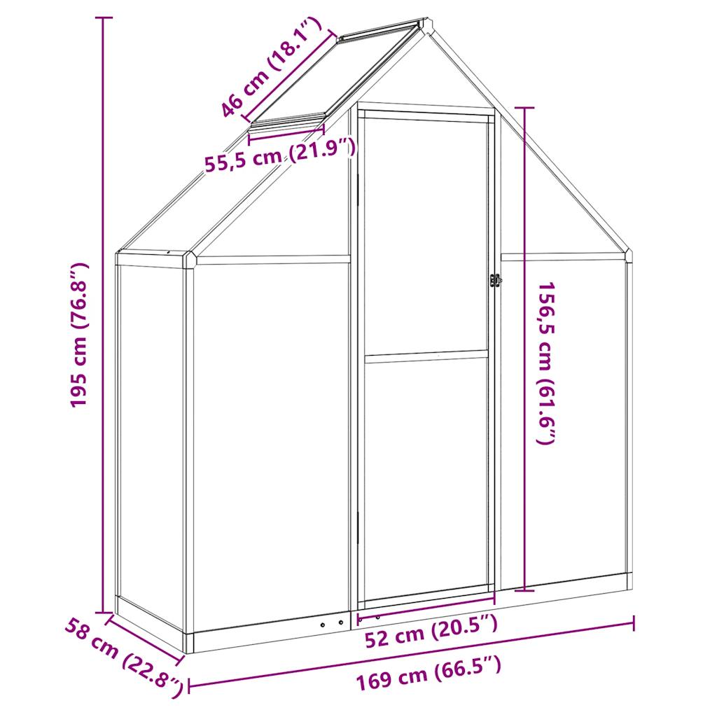 Rastlinjak z okvirjem zelen 169x58x195 cm aluminij