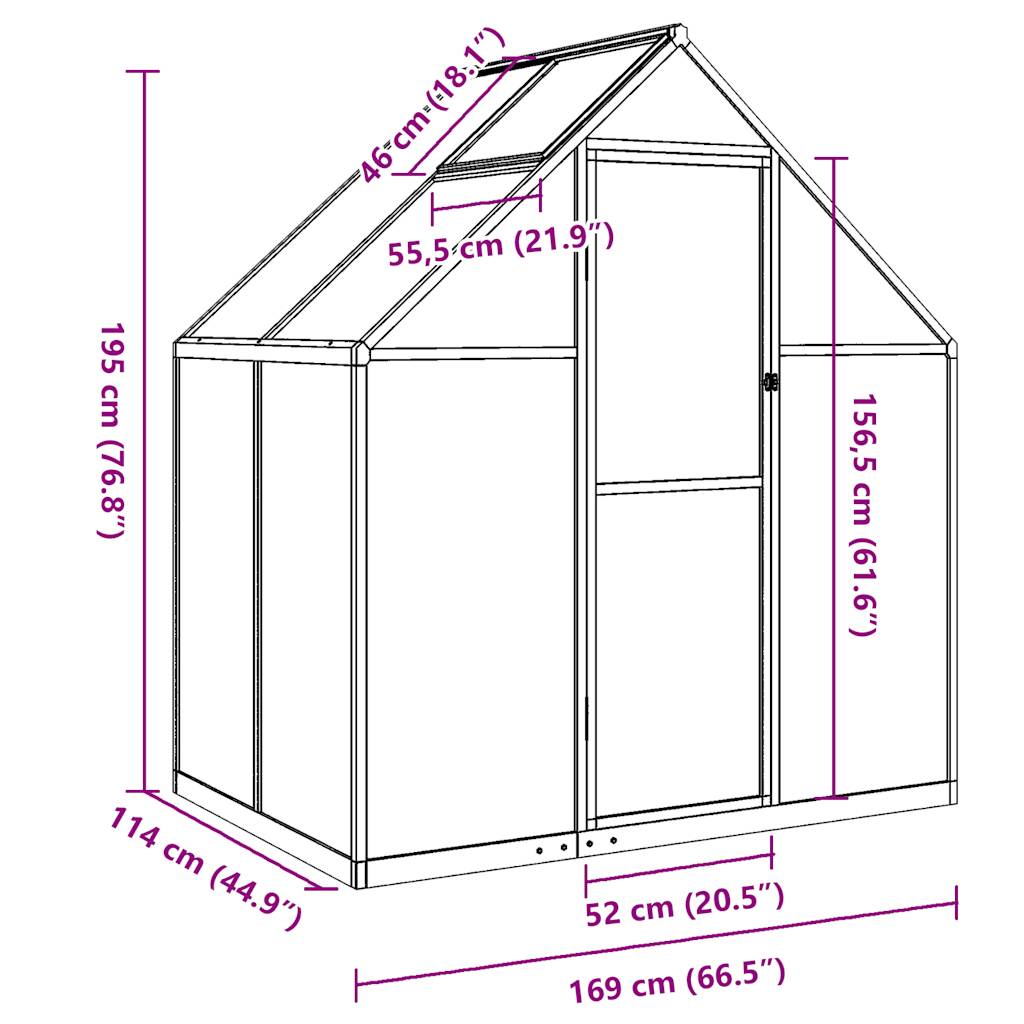 Rastlinjak z okvirjem antracit 169x114x195 cm aluminij