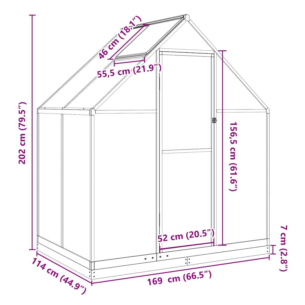 Rastlinjak z okvirjem antracit 169x114x202 cm aluminij