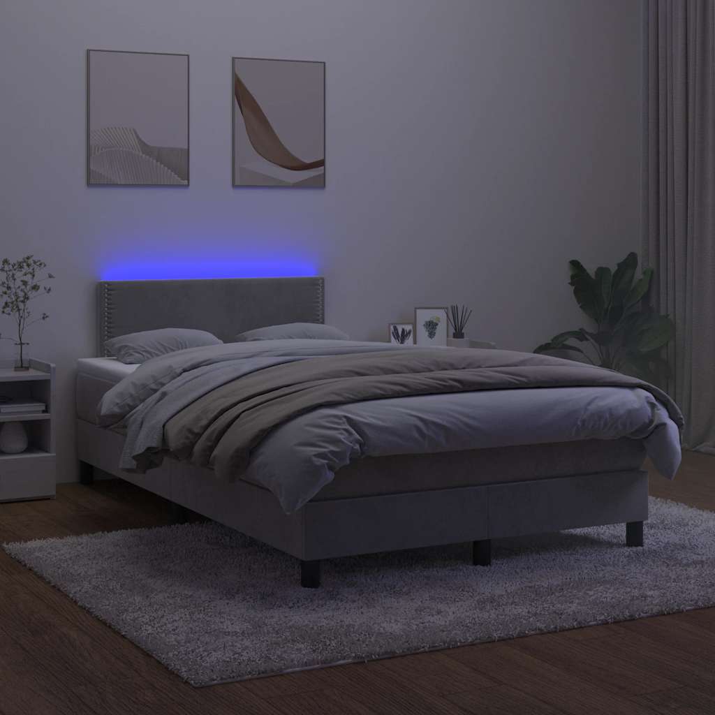 Box spring postelja z vzmetnico LED sv. siva 120x190 cm žamet