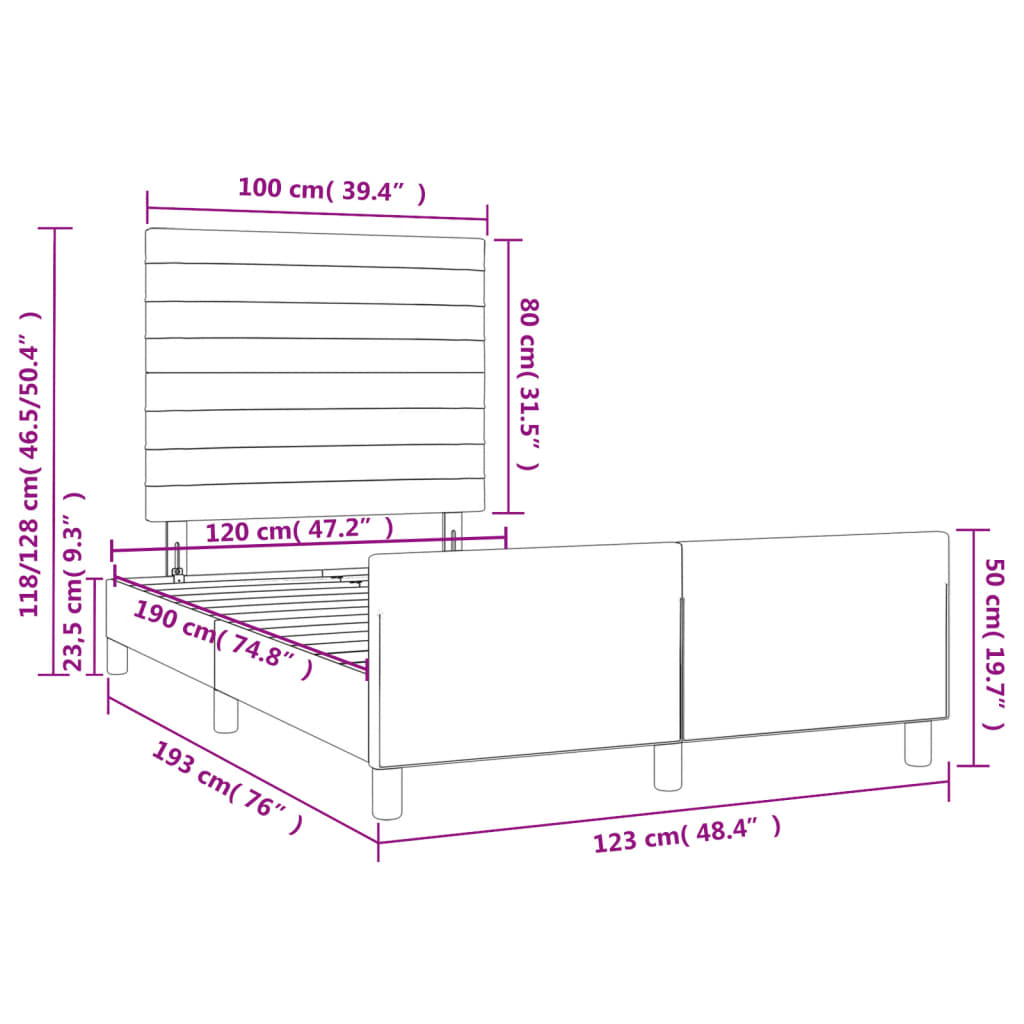 Posteljni okvir brez vzmetnico roza 120x190 cm žamet