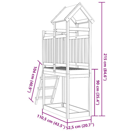 Igralni stolp z lestvijo 110,5x52,5x215 cm trden douglas les