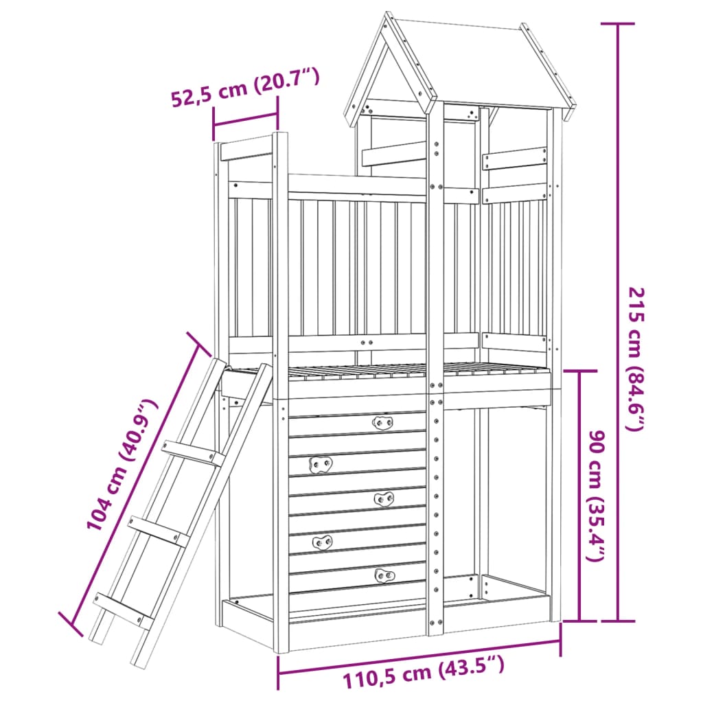 Igralni stolp s plezalno steno 110,5x52,5x215 cm les douglas