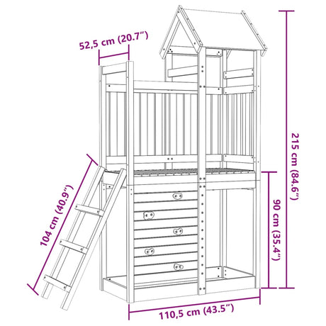 Igralni stolp s plezalno steno 110,5x52,5x215 cm les douglas