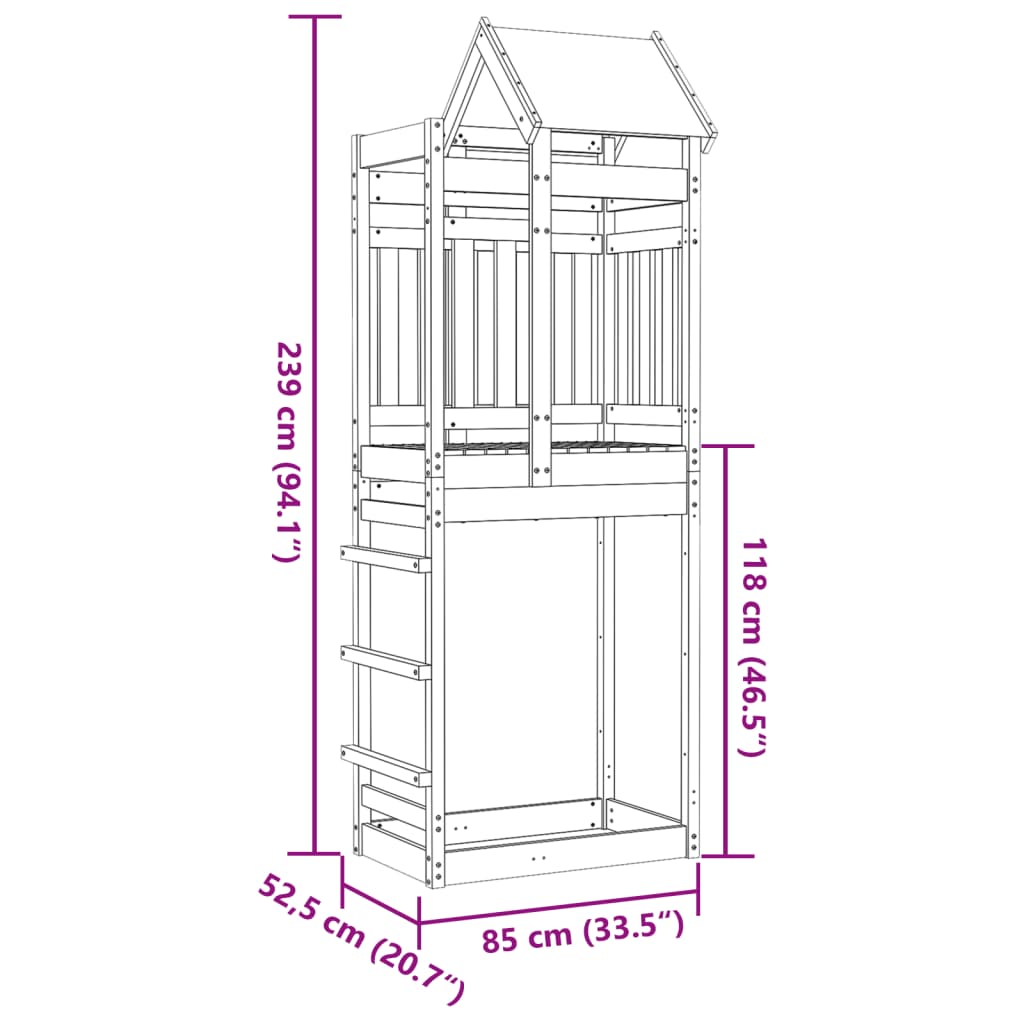 Igralni stolp 85x52,5x239 cm trdna borovina