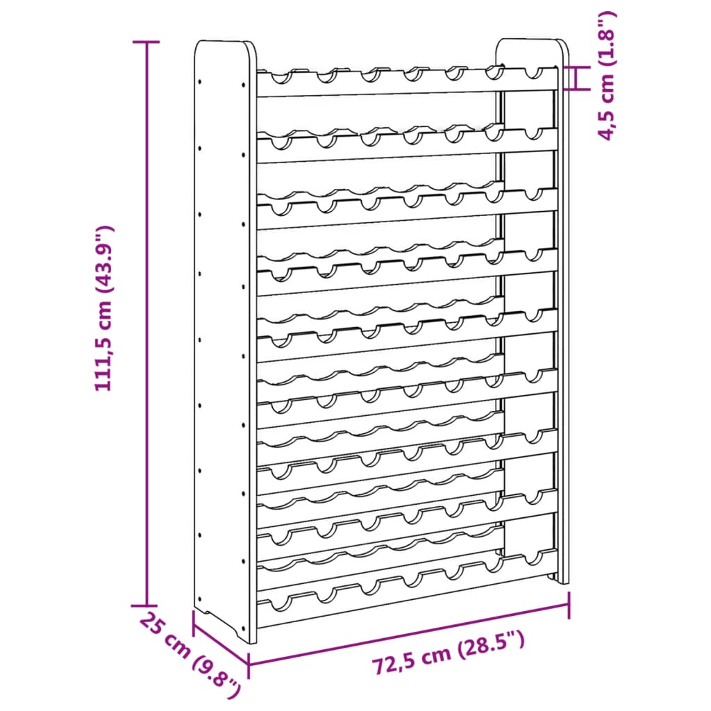 Stojalo za vino 72,5x25x111,5 cm trdna borovina