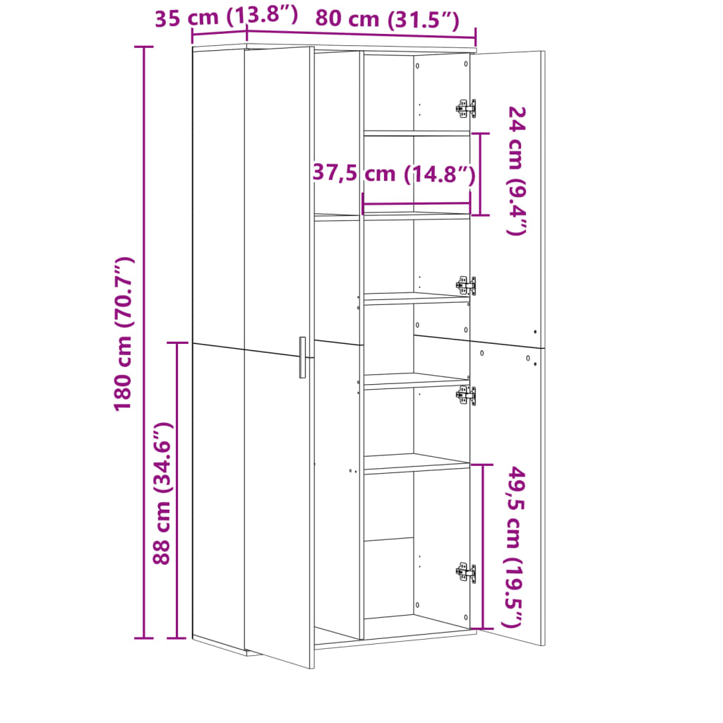 Visoka omara sonoma hrast 80x35x180 cm inženirski les