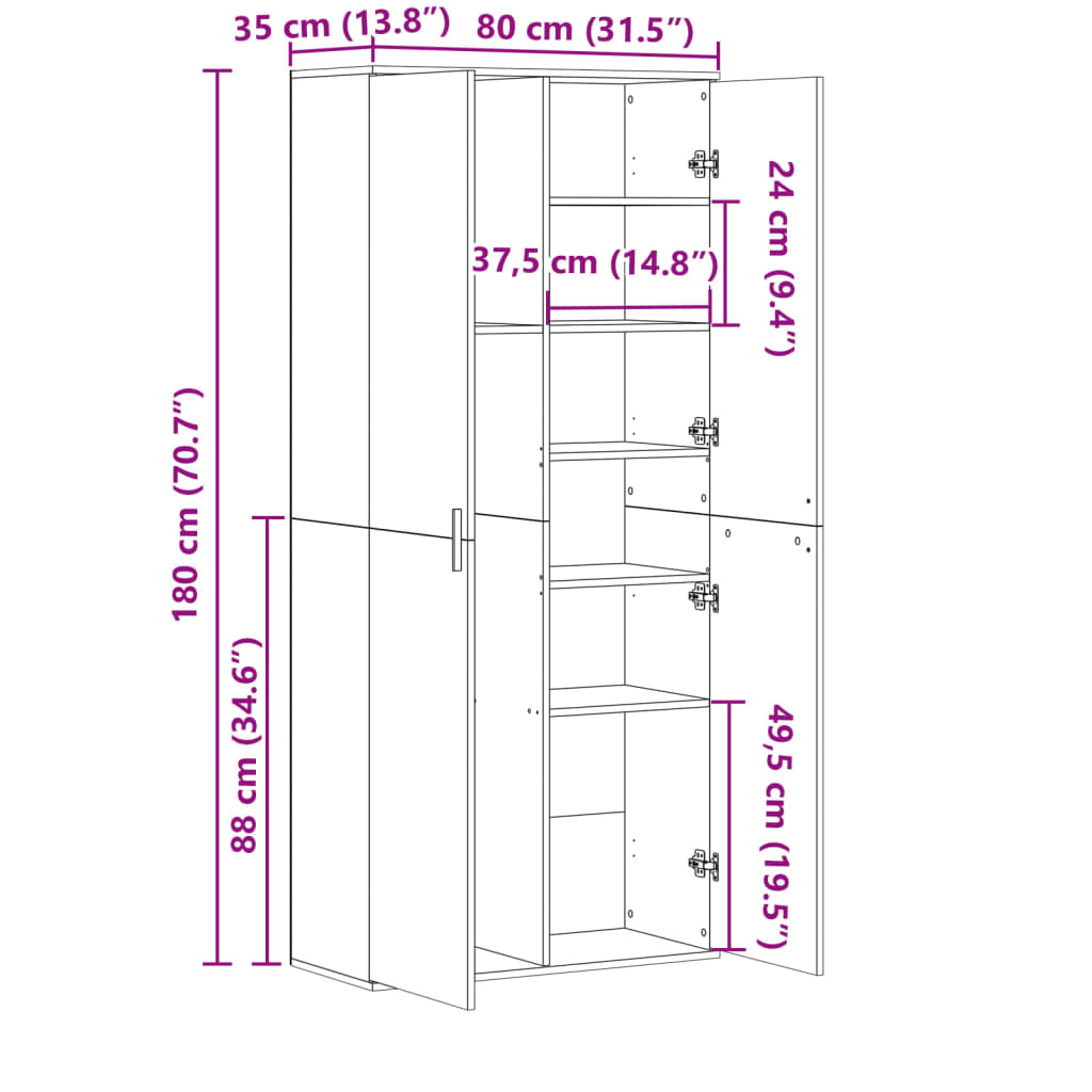 Visoka omara rjavi hrast 80x35x180 cm inženirski les