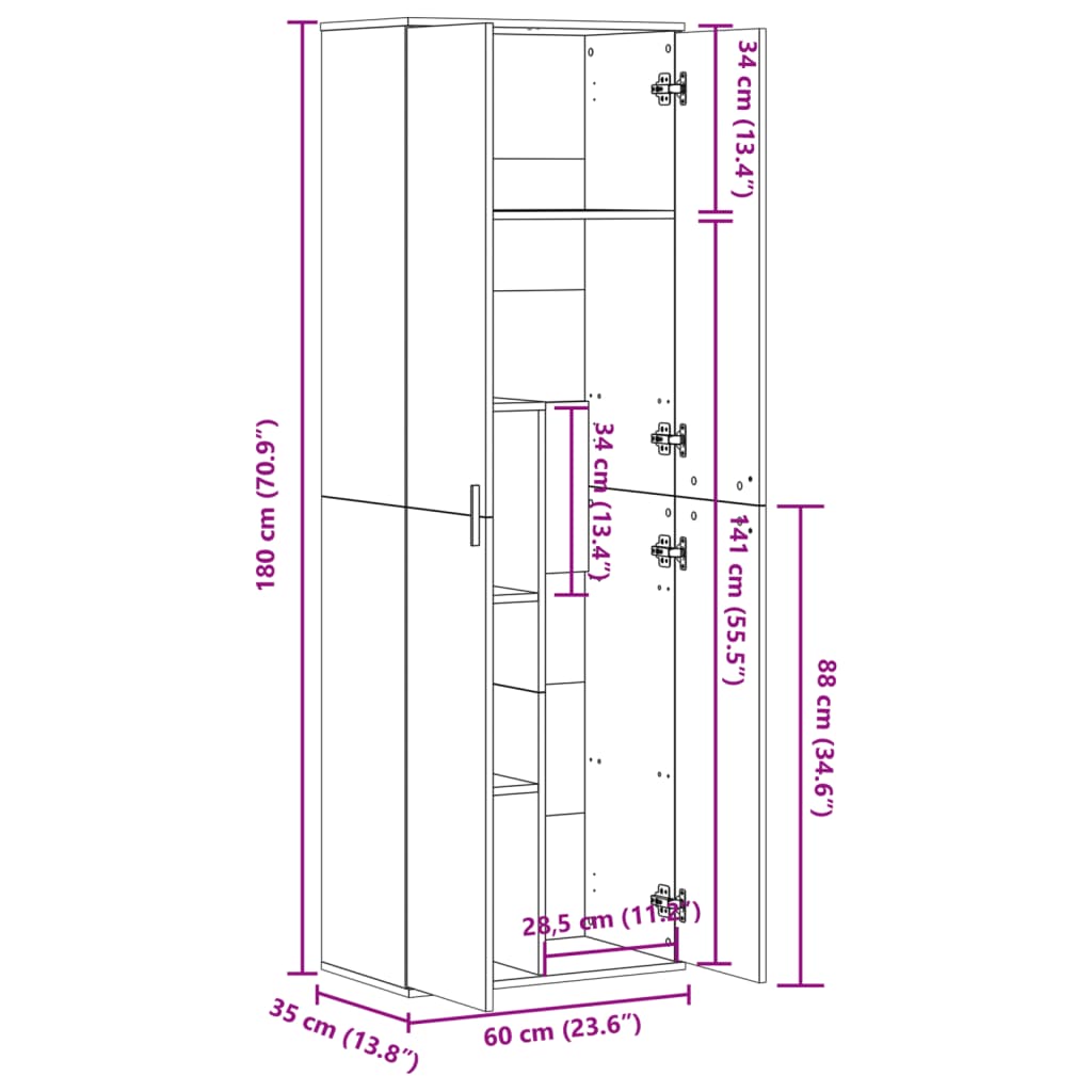 Visoka omarica sonoma hrast 60x35x180 cm inženirski les