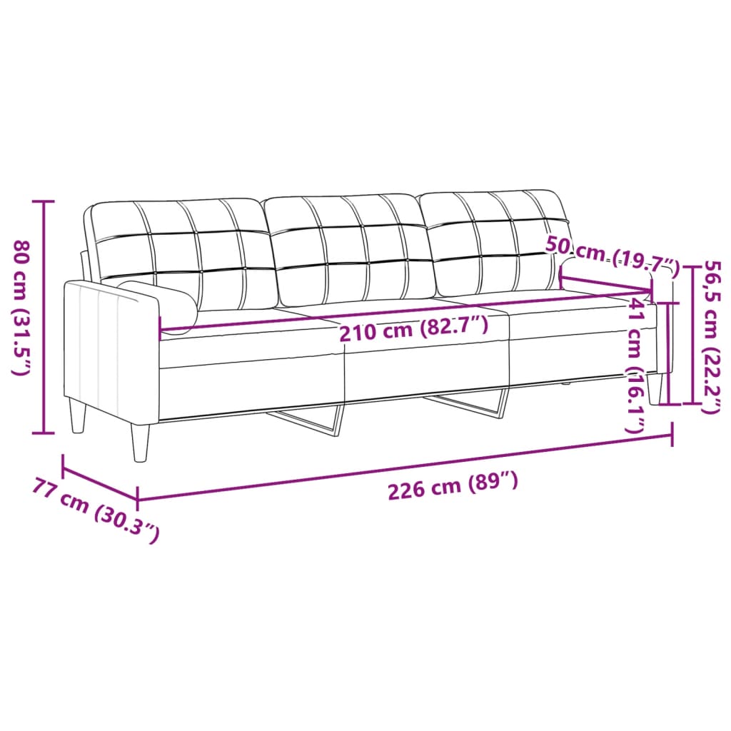 Kavč dvosed z blazinami rjav 210 cm blago