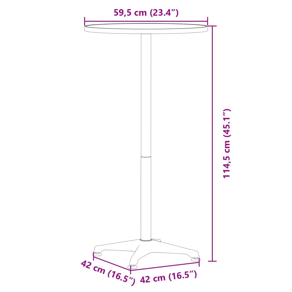 Zunanja barska miza nastavljiva Ø59,5x70/114,5 cm aluminij